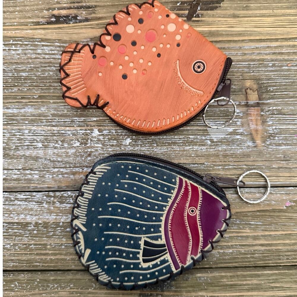 Vintage Tropical Fish Coin Purse Keychain Set Kawaii Coastal Cottagecore Boho